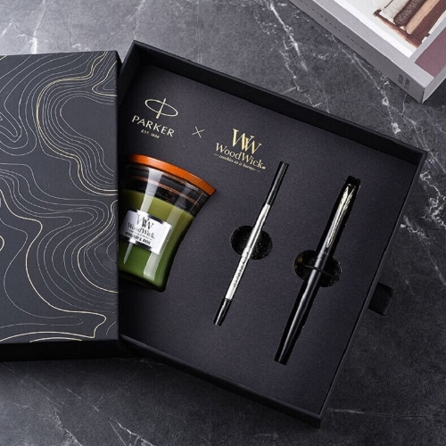 WOODWICK woodwick&派克 香薰盒装高端商务办公套装 黑金盒装【85g香薰+派克宝珠笔】