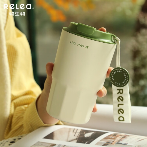 物生物（RELEA）保温杯女士咖啡杯便携随行杯子316L不锈钢办公水杯广口直饮杯 仙踪绿-460ml