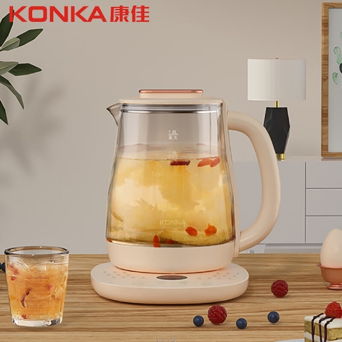 康佳（KONKA）养生壶1.8L大容量 烧水壶 煮茶壶 电热水壶 多段保温玻璃花茶壶 多功能恒温水壶家用
