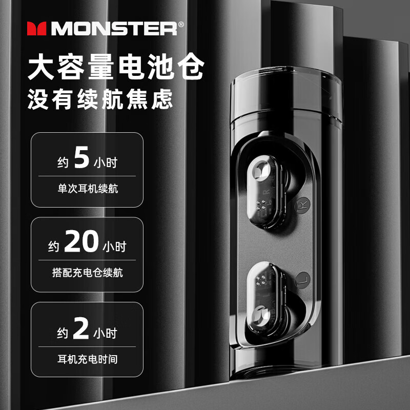 魔声（MONSTER）无线蓝牙耳机 半入耳式游戏电竞降噪运动跑步长续航音乐高音质电脑耳机 XKT13黑色