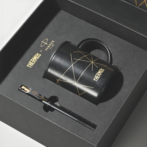 膳魔师&派克联名保温杯马克杯套盒办公便携水杯大容量杯子 入门黑色金夹宝珠笔+马克杯 340ml
